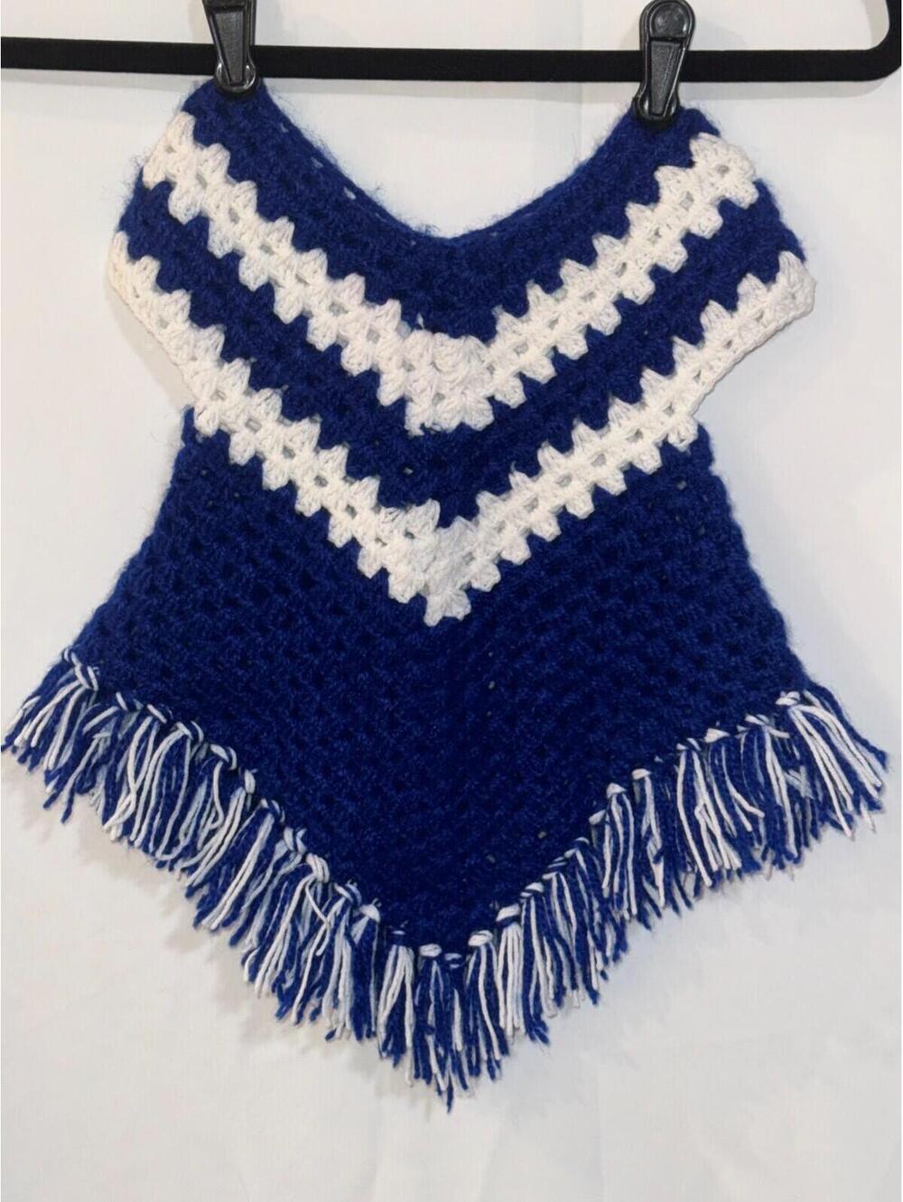 Crocheted Poncho Cheerleader Dress size  2 - 3T  Granny Square Stitch